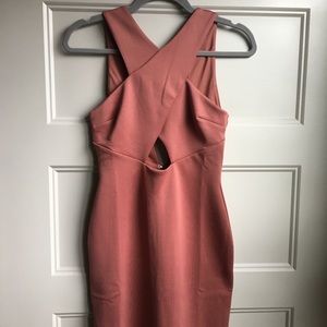 Dusty Rose Cross Over Low Back Scuba Maxi Dress